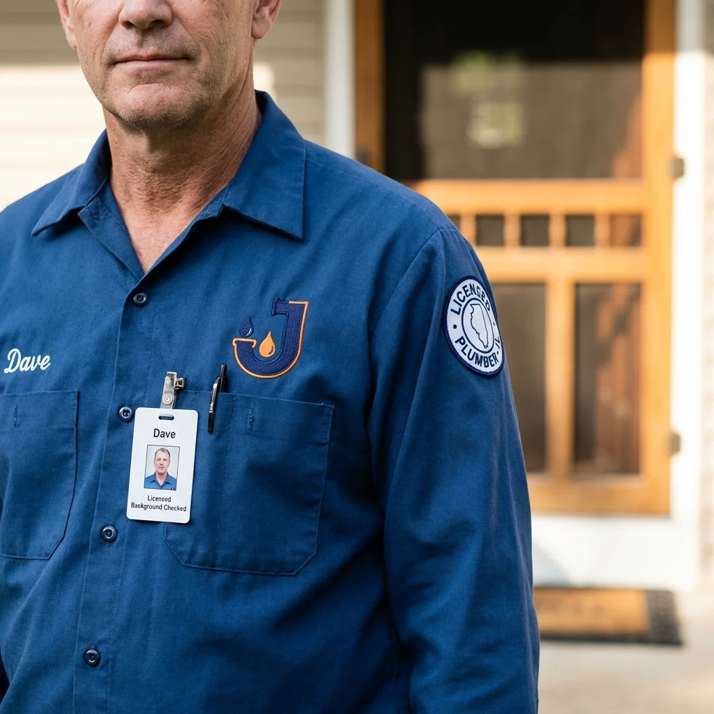 Licensed plumber showing ID badge in Pontiac, IL