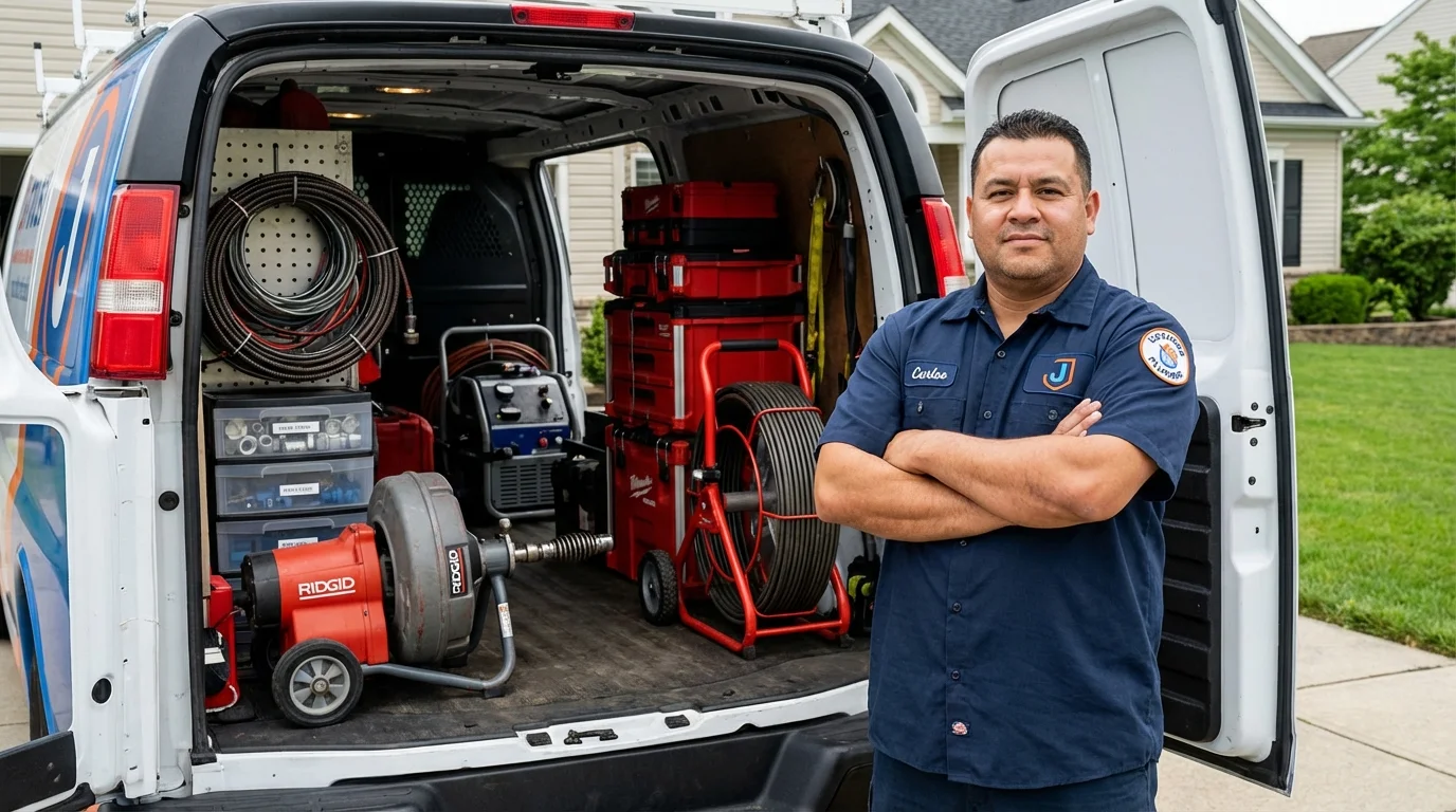 Professional drain cleaning equipment and Johns Plumbing LLC plumber in Pontiac