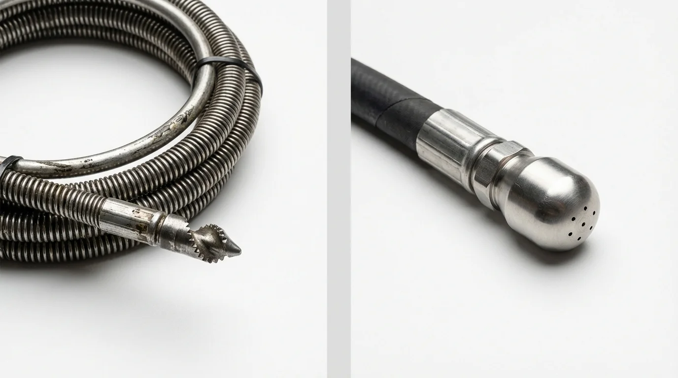 Drain snake cable and hydro jetting nozzle used for drain cleaning in Pontiac, IL