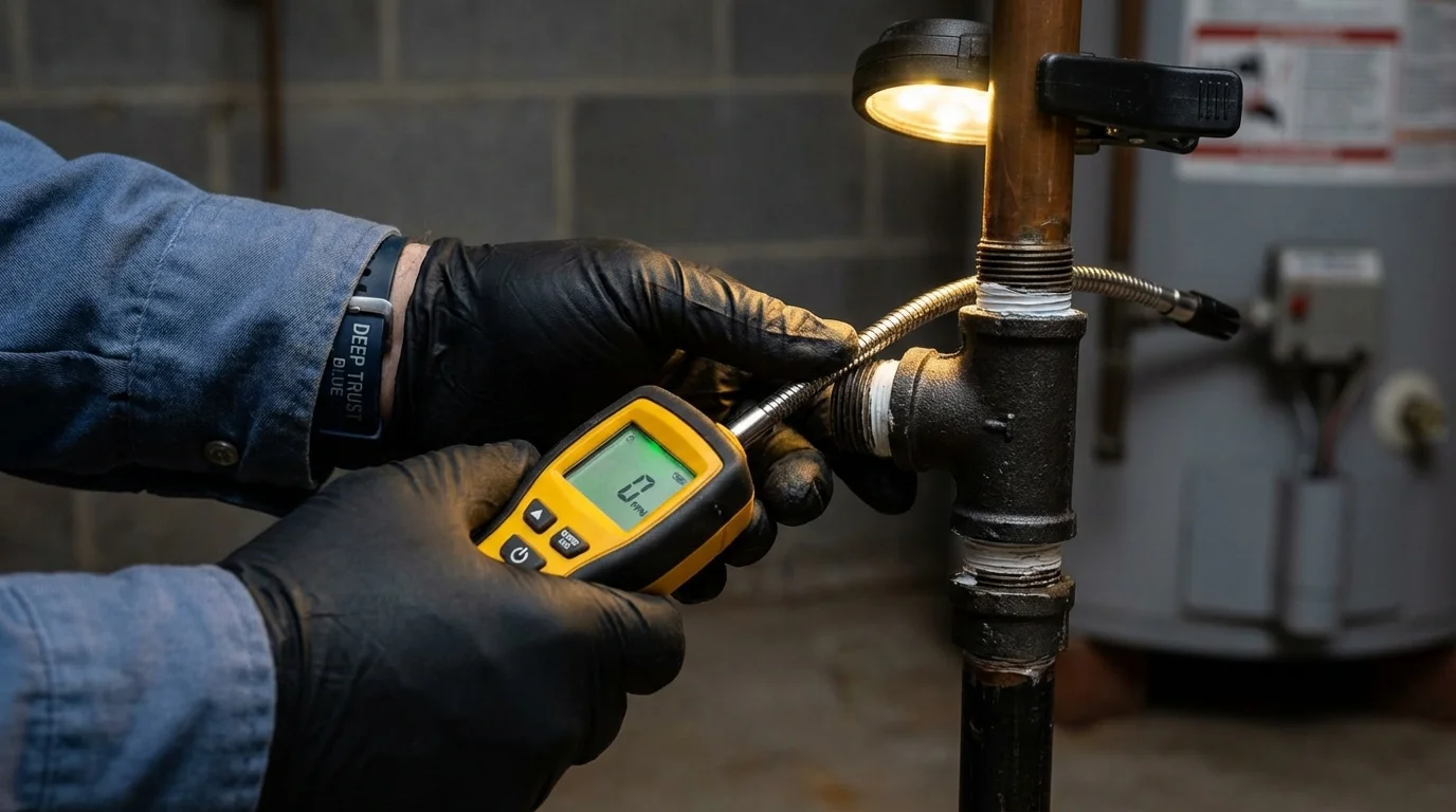Gas leak detection with electronic sniffer by Johns Plumbing LLC in Pontiac